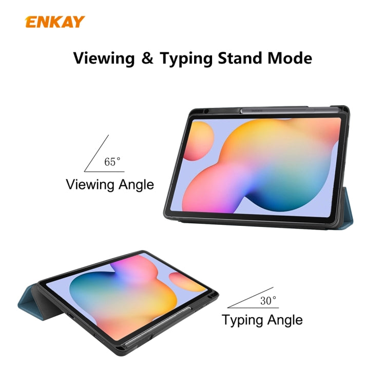 For Samsung Galaxy Tab S6 Lite P610 / P615 / Tab S6 Lite 2022 / P613 / P619 ENKAY Leather Smart Tablet Case with Pen Slot(Light Blue) - free shipping - PMC TechLife - Order now!