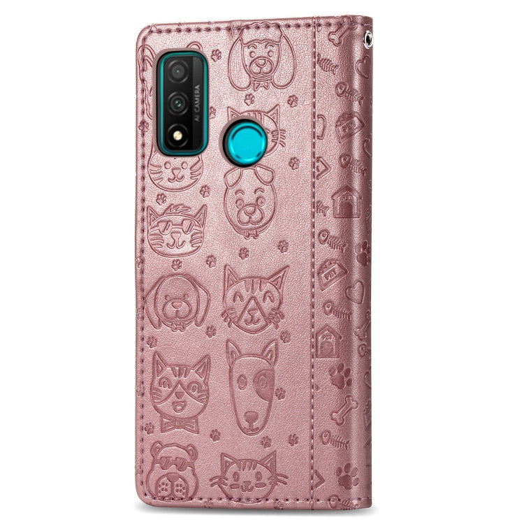 For Huawei P Smart 2020 Lovely Cat and Dog Embossing Pattern Horizontal Flip Leather Case , with Holder & Card Slots & Wallet & Cartoon Clasp & Lanyard(Rose Gold) - free shipping - PMC TechLife - Order now!