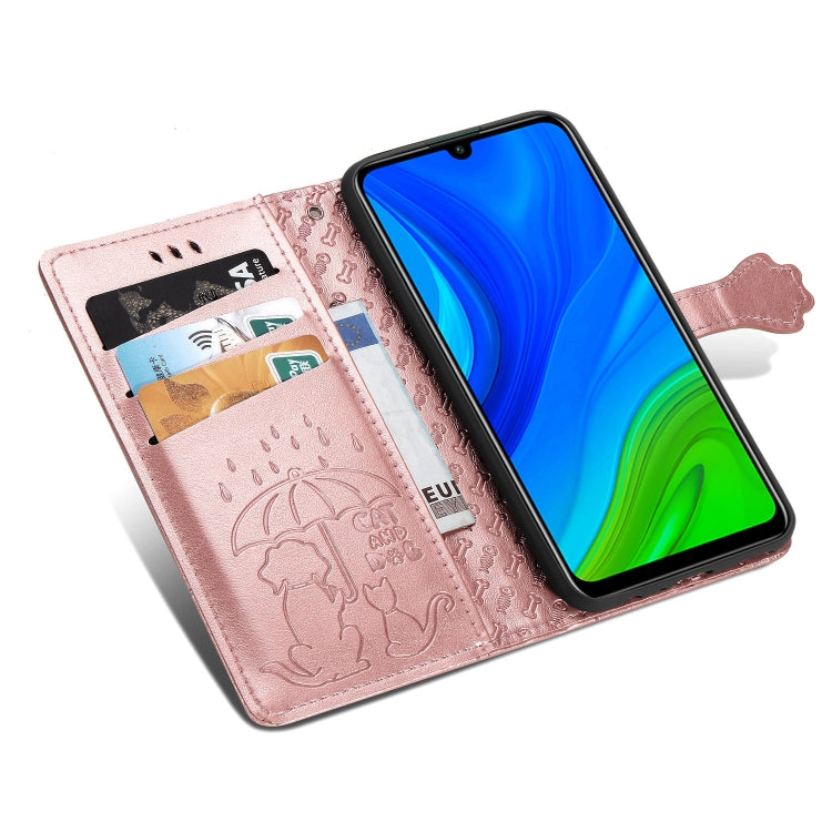 For Huawei P Smart 2020 Lovely Cat and Dog Embossing Pattern Horizontal Flip Leather Case , with Holder & Card Slots & Wallet & Cartoon Clasp & Lanyard(Rose Gold) - free shipping - PMC TechLife - Order now!
