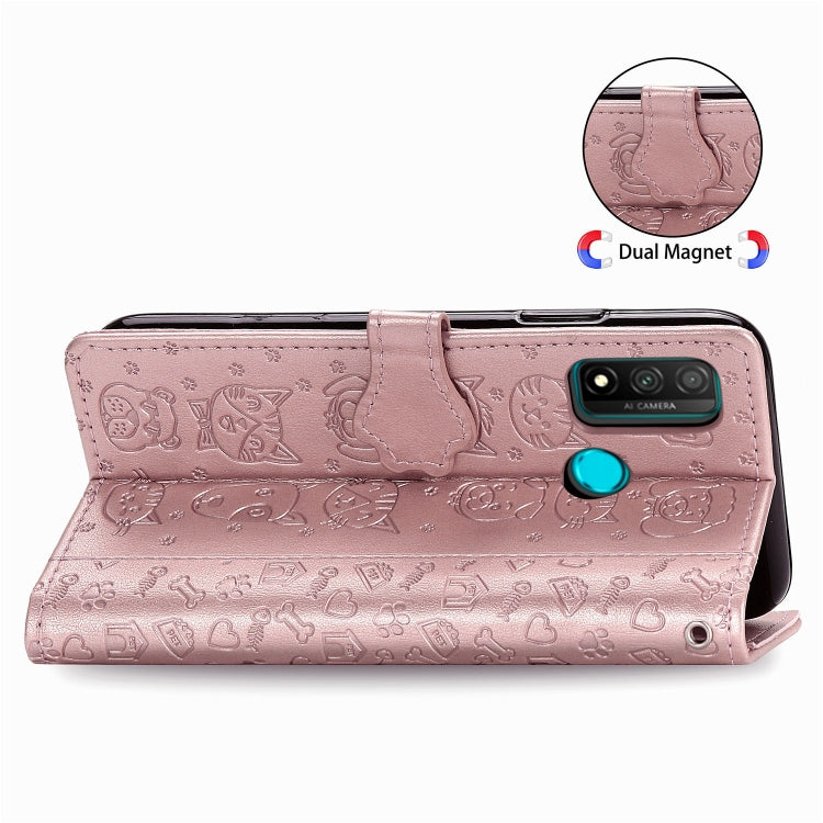 For Huawei P Smart 2020 Lovely Cat and Dog Embossing Pattern Horizontal Flip Leather Case , with Holder & Card Slots & Wallet & Cartoon Clasp & Lanyard(Rose Gold) - free shipping - PMC TechLife - Order now!