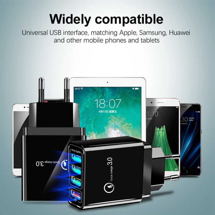 30W QC 3.0 USB + 3 USB 2.0 Ports Mobile Phone Tablet PC Universal Quick Charger Travel Charger, EU Plug(White) - USB Charger by PMC TechLife | Online Shopping South Africa | PMC TechLife | Buy Now Pay Later Mobicred