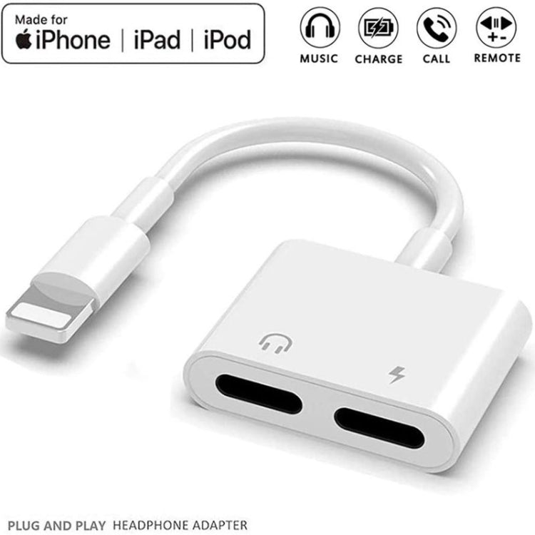 ZS-S1802 2 in 1 8 Pin Male to 8 Pin Charging + 8 Pin Audio Female Connector Earphone Adapter, Support Calls & Wire Control, Compatible with All IOS System - Earphone Adapter by PMC TechLife | Online Shopping South Africa | PMC TechLife