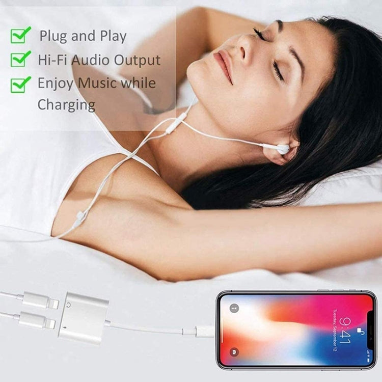 ZS-S1802 2 in 1 8 Pin Male to 8 Pin Charging + 8 Pin Audio Female Connector Earphone Adapter, Support Calls & Wire Control, Compatible with All IOS System - Earphone Adapter by PMC TechLife | Online Shopping South Africa | PMC TechLife