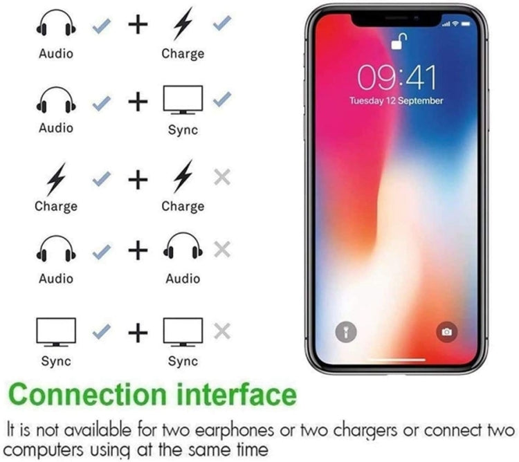 ZS-S1802 2 in 1 8 Pin Male to 8 Pin Charging + 8 Pin Audio Female Connector Earphone Adapter, Support Calls & Wire Control, Compatible with All IOS System - Earphone Adapter by PMC TechLife | Online Shopping South Africa | PMC TechLife