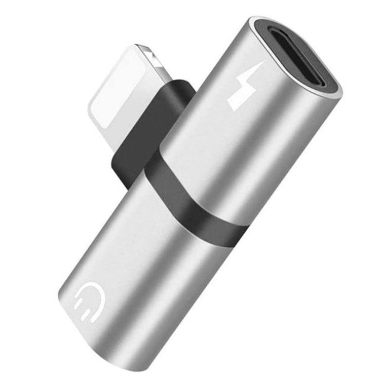 Zs-18182 2 in 1 8 Pin Male to 8 Pin Charging + 8 Pin Audio Female Connector Earphone Adapter, Supports Call & Volume Control(Silver) - Earphone Adapter by PMC TechLife | Online Shopping South Africa | PMC TechLife