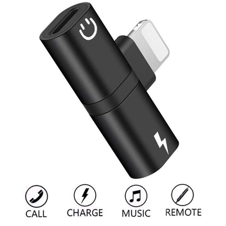 Zs-18182 2 in 1 8 Pin Male to 8 Pin Charging + 8 Pin Audio Female Connector Earphone Adapter, Supports Call & Volume Control(Black) - Earphone Adapter by PMC TechLife | Online Shopping South Africa | PMC TechLife