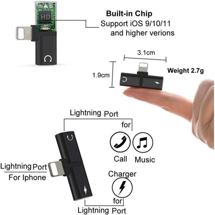 Zs-18182 2 in 1 8 Pin Male to 8 Pin Charging + 8 Pin Audio Female Connector Earphone Adapter, Supports Call & Volume Control(Black) - Earphone Adapter by PMC TechLife | Online Shopping South Africa | PMC TechLife