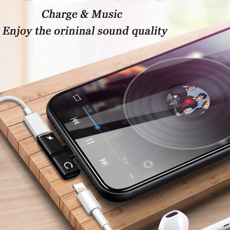 Zs-18182 2 in 1 8 Pin Male to 8 Pin Charging + 8 Pin Audio Female Connector Earphone Adapter, Supports Call & Volume Control(Black) - Earphone Adapter by PMC TechLife | Online Shopping South Africa | PMC TechLife
