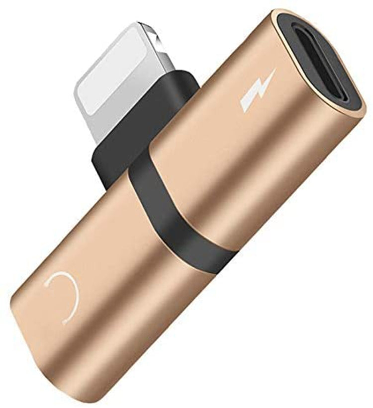 Zs-18182 2 in 1 8 Pin Male to 8 Pin Charging + 8 Pin Audio Female Connector Earphone Adapter, Supports Call & Volume Control(Gold) - Earphone Adapter by PMC TechLife | Online Shopping South Africa | PMC TechLife
