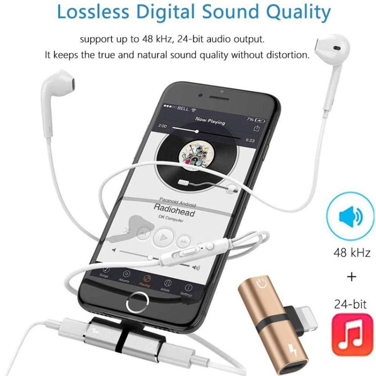 Zs-18182 2 in 1 8 Pin Male to 8 Pin Charging + 8 Pin Audio Female Connector Earphone Adapter, Supports Call & Volume Control(Gold) - Earphone Adapter by PMC TechLife | Online Shopping South Africa | PMC TechLife