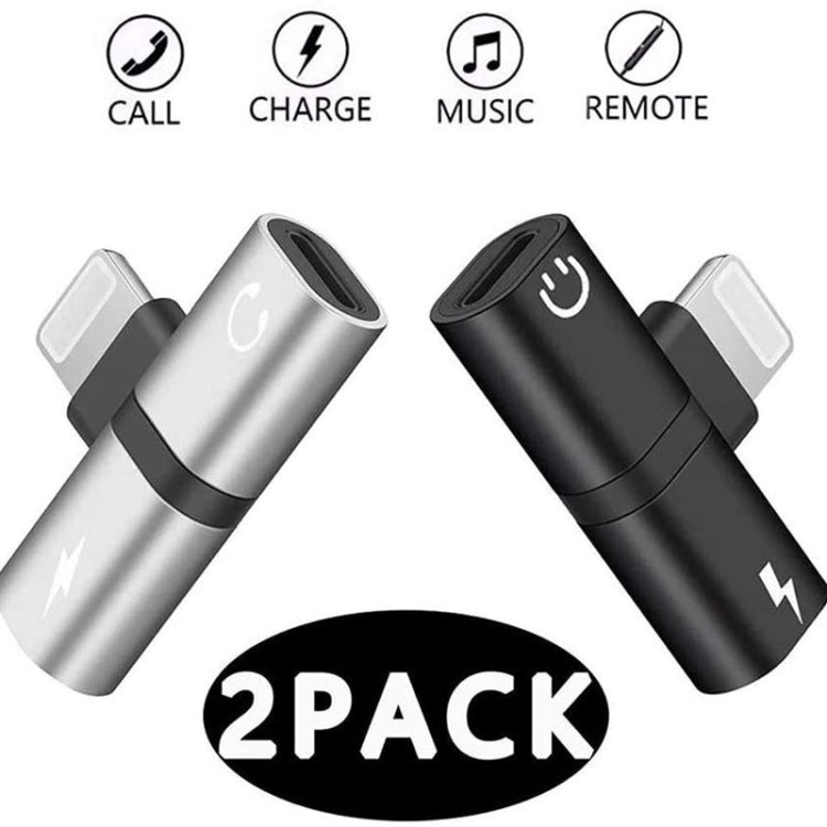 Zs-18182 2 in 1 8 Pin Male to 8 Pin Charging + 8 Pin Audio Female Connector Earphone Adapter, Supports Call & Volume Control(Silver + Black) - Earphone Adapter by PMC TechLife | Online Shopping South Africa | PMC TechLife