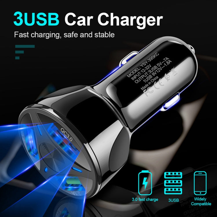YSY-395KC QC3.0 3 USB 35W High Power Vehicle Charger / Mobile Phone Tablet Universal Vehicle Charger(Black) - free shipping - PMC TechLife - Order now!