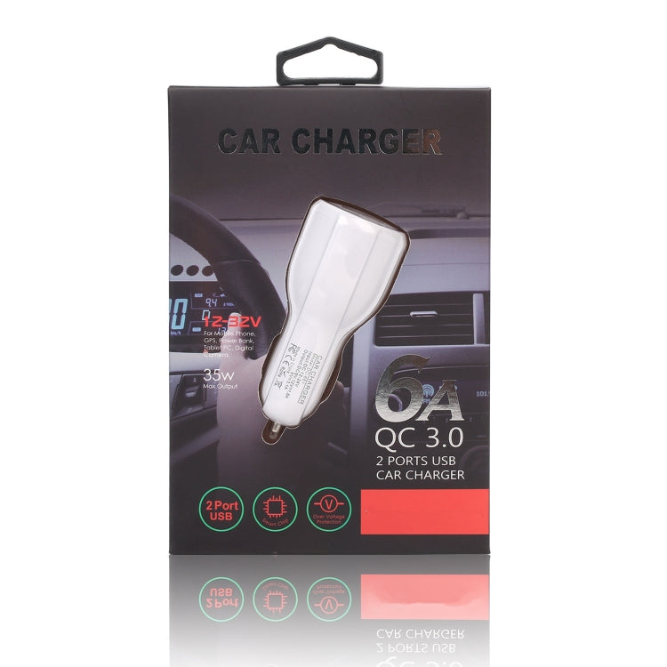 Qc3.0 Dual USB Car Charger + Micro USB Fast Charging Cable Car Charging Kit(White) - Car Charger by PMC TechLife | Online Shopping South Africa | PMC TechLife