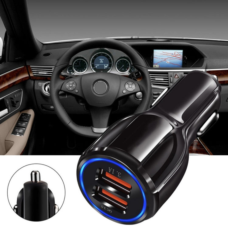 Qc3.0 Dual USB Car Charger + Micro USB Fast Charging Cable Car Charging Kit(Black) - Car Charger by PMC TechLife | Online Shopping South Africa | PMC TechLife