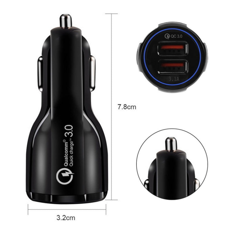 Qc3.0 Dual USB Car Charger + Micro USB Fast Charging Cable Car Charging Kit(Black) - Car Charger by PMC TechLife | Online Shopping South Africa | PMC TechLife