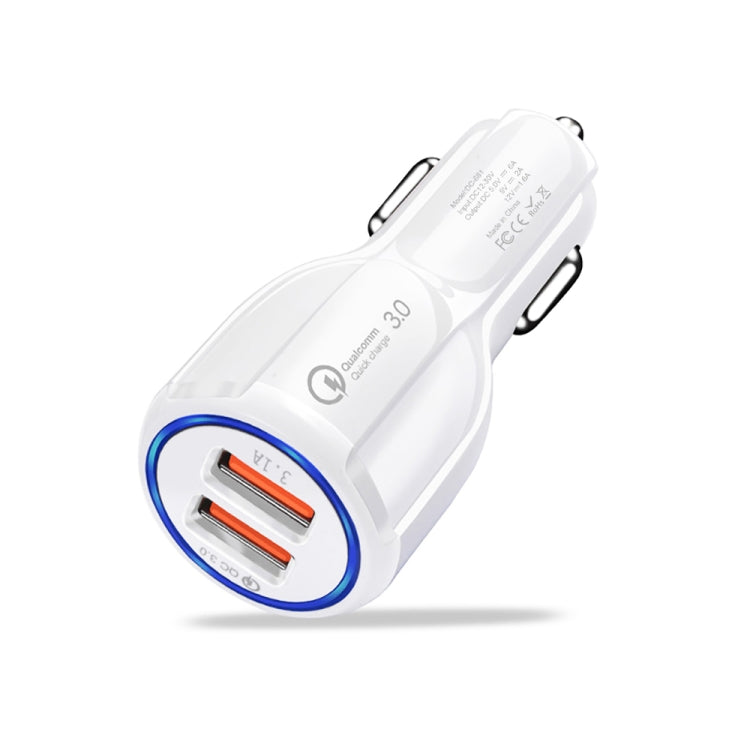 LZ-681 QC3.0 Dual USB Car Charging + Type-C Fast Charging Cable Car Charging Kit(White) - Car Charger by PMC TechLife | Online Shopping South Africa | PMC TechLife