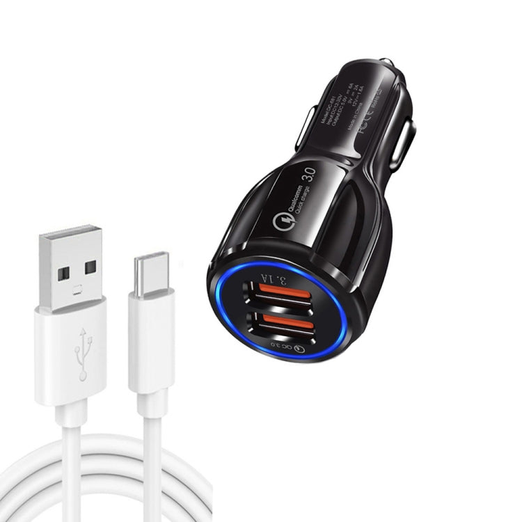 LZ-681 QC3.0 Dual USB Car Charging + Type-C Fast Charging Cable Car Charging Kit(Black) - Car Charger by PMC TechLife | Online Shopping South Africa | PMC TechLife