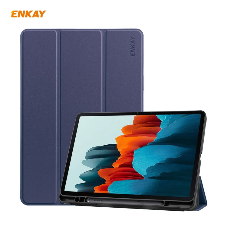 ENKAY ENK-8011 PU Leather + TPU Smart Case with Pen Slot for Samsung Galaxy Tab S8 / Galaxy Tab S7 11.0 T870 / T875(Dark Blue) - free shipping - PMC TechLife - Order now!