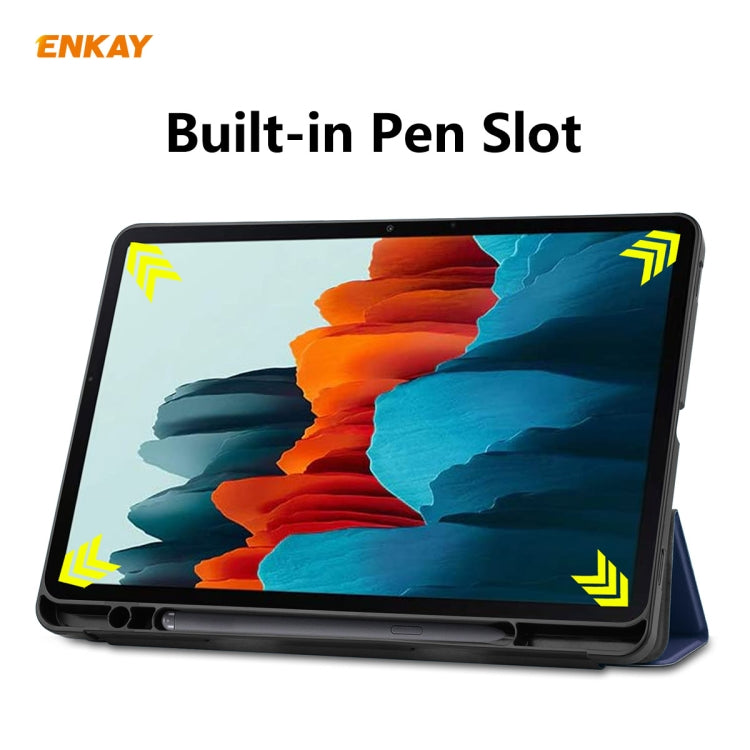 ENKAY ENK-8011 PU Leather + TPU Smart Case with Pen Slot for Samsung Galaxy Tab S8 / Galaxy Tab S7 11.0 T870 / T875(Dark Blue) - free shipping - PMC TechLife - Order now!
