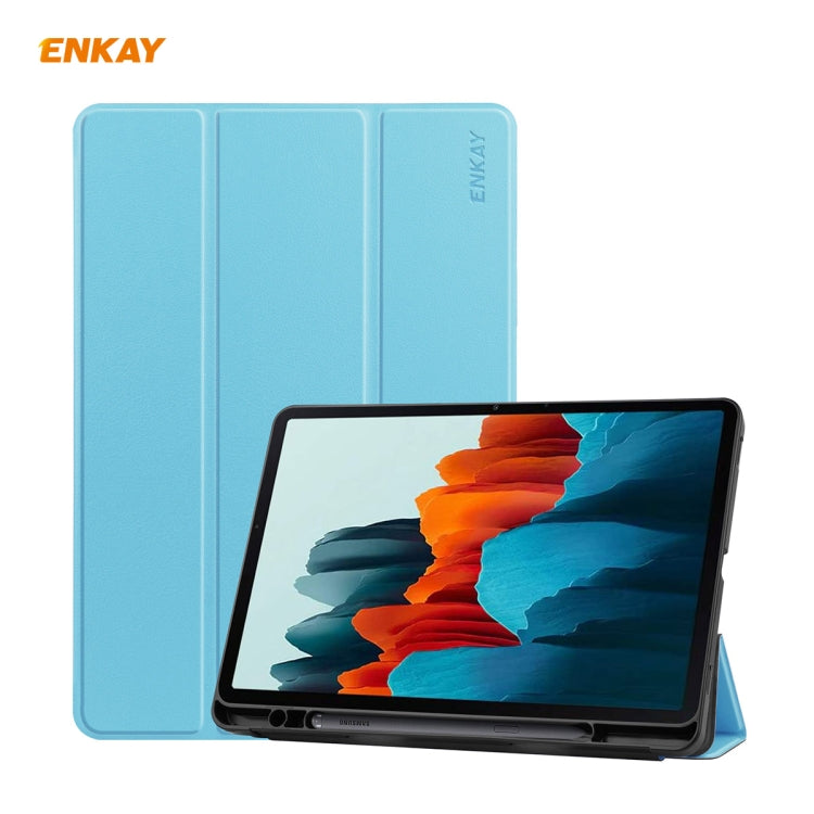 ENKAY ENK-8011 PU Leather + TPU Smart Case with Pen Slot for Samsung Galaxy Tab S8 / Galaxy Tab S7 11.0 T870 / T875(Light Blue) - Galaxy Tab S8 Cases by ENKAY | Online Shopping South Africa | PMC TechLife | Buy Now Pay Later Mobicred