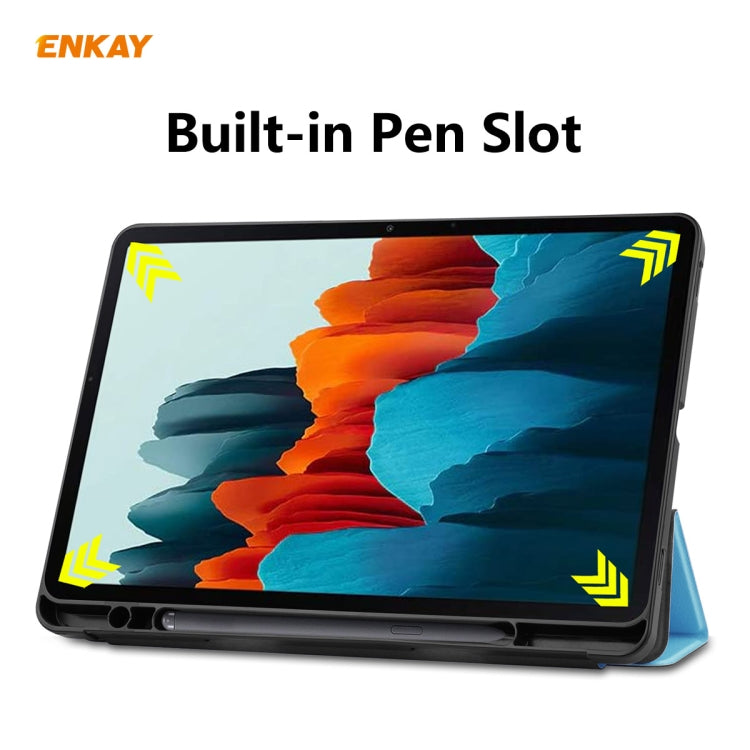 ENKAY ENK-8011 PU Leather + TPU Smart Case with Pen Slot for Samsung Galaxy Tab S8 / Galaxy Tab S7 11.0 T870 / T875(Light Blue) - Galaxy Tab S8 Cases by ENKAY | Online Shopping South Africa | PMC TechLife | Buy Now Pay Later Mobicred