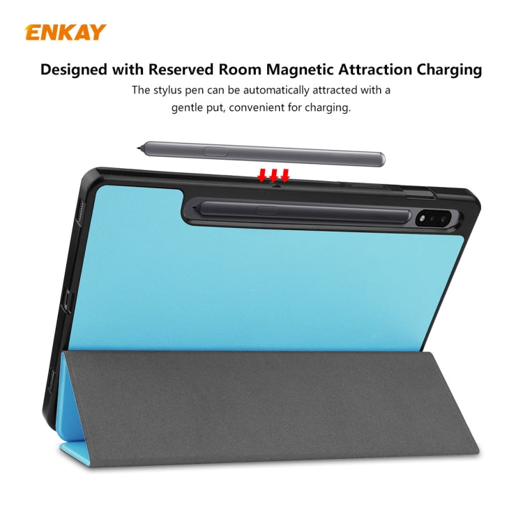 ENKAY ENK-8011 PU Leather + TPU Smart Case with Pen Slot for Samsung Galaxy Tab S8 / Galaxy Tab S7 11.0 T870 / T875(Light Blue) - Galaxy Tab S8 Cases by ENKAY | Online Shopping South Africa | PMC TechLife | Buy Now Pay Later Mobicred