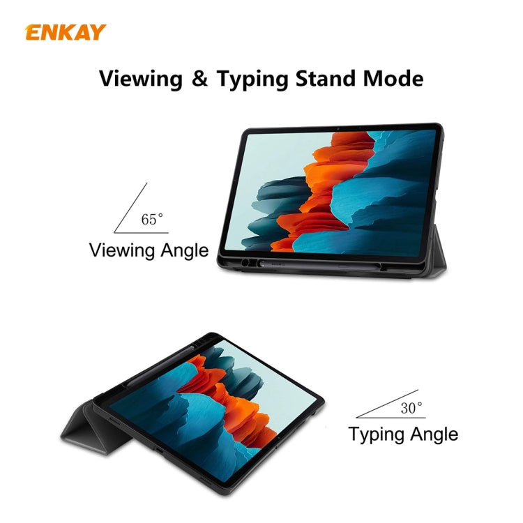 ENKAY ENK-8011 PU Leather + TPU Smart Case with Pen Slot for Samsung Galaxy Tab S8 / Galaxy Tab S7 11.0 T870 / T875(Grey) - Galaxy Tab S8 Cases by ENKAY | Online Shopping South Africa | PMC TechLife | Buy Now Pay Later Mobicred
