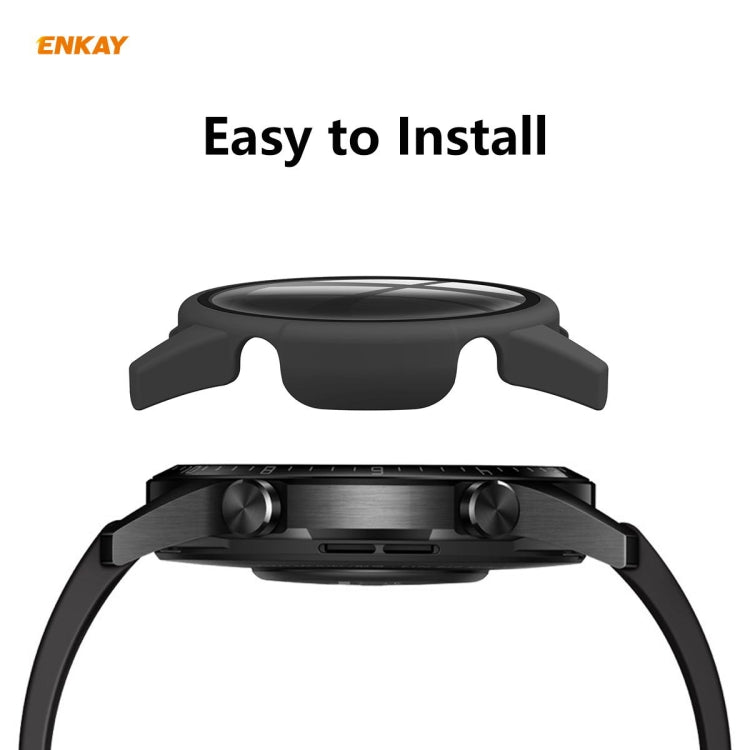 For Huawei Watch GT 2 46mm ENKAY Hat-Prince ENK-AC8202 Full Coverage PC Frosted Case + 9H Tempered Glass Protector(Black) - Watch Cases by ENKAY | Online Shopping South Africa | PMC TechLife | Buy Now Pay Later Mobicred