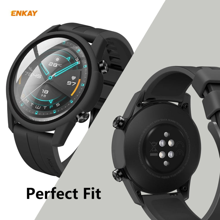 For Huawei Watch GT 2 42mm ENKAY Hat-Prince ENK-AC8201 Full Coverage PC Frosted Case + 9H Tempered Glass Protector(Black) - Watch Cases by ENKAY | Online Shopping South Africa | PMC TechLife | Buy Now Pay Later Mobicred