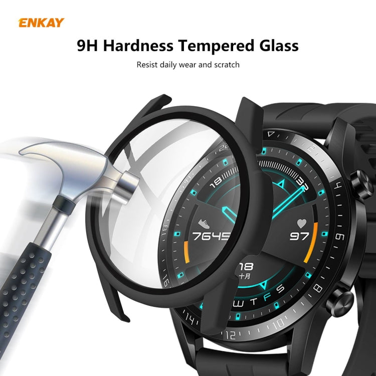 For Huawei Watch GT 2 42mm ENKAY Hat-Prince ENK-AC8201 Full Coverage PC Frosted Case + 9H Tempered Glass Protector(Green) - Watch Cases by ENKAY | Online Shopping South Africa | PMC TechLife | Buy Now Pay Later Mobicred