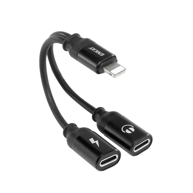 ENKAY ENK-AT104 8 Pin to Dual 8 Pin Charging Listen to Songs Aluminum Alloy Adapter Conversion Cable(Black) - Earphone Adapter by ENKAY | Online Shopping South Africa | PMC TechLife | Buy Now Pay Later Mobicred