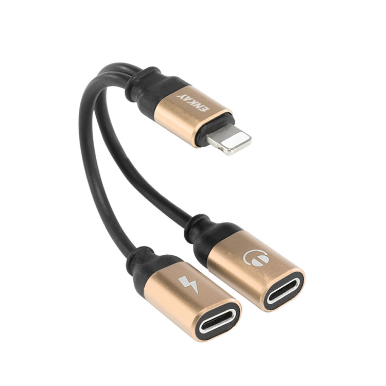 ENKAY ENK-AT104 8 Pin to Dual 8 Pin Charging Listen to Songs Aluminum Alloy Adapter Conversion Cable(Gold) - Earphone Adapter by ENKAY | Online Shopping South Africa | PMC TechLife
