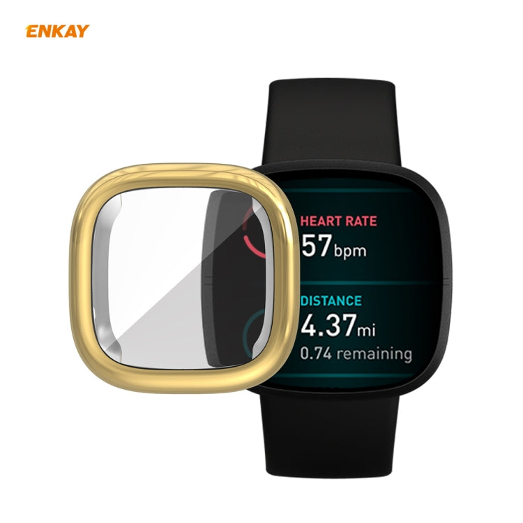 For Fitbit Versa 3 / Fitbit Sense ENKAY Hat-Prince ENK-AC8208 Full Coverage Electroplate TPU Soft Case(Gold) - free shipping - PMC TechLife - Order now!