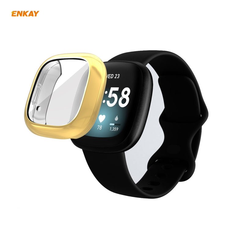 For Fitbit Versa 3 / Fitbit Sense ENKAY Hat-Prince ENK-AC8208 Full Coverage Electroplate TPU Soft Case(Gold) - free shipping - PMC TechLife - Order now!