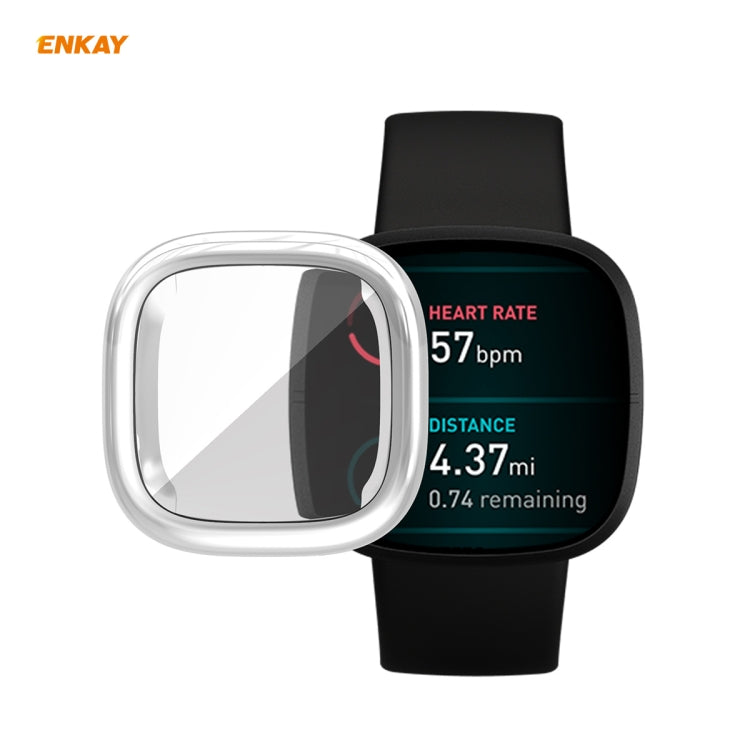 For Fitbit Versa 3 / Fitbit Sense ENKAY Hat-Prince ENK-AC8208 Full Coverage Electroplate TPU Soft Case(Silver) - Watch Cases by ENKAY | Online Shopping South Africa | PMC TechLife | Buy Now Pay Later Mobicred