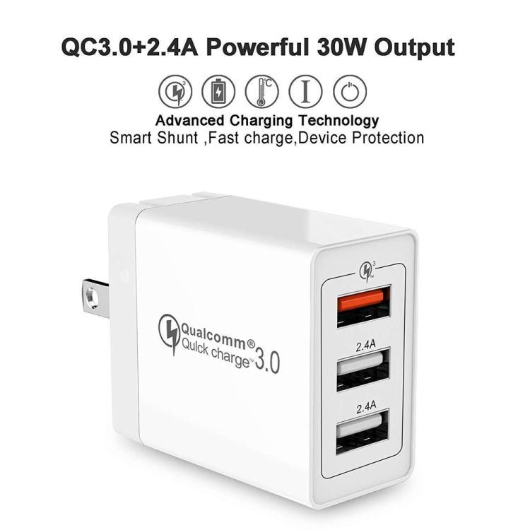 SDC-30W 2 in 1 USB to Micro USB Data Cable + 30W QC 3.0 USB + 2.4A Dual USB 2.0 Ports Mobile Phone Tablet PC Universal Quick Charger Travel Charger Set, US Plug - free shipping - PMC TechLife - Order now!