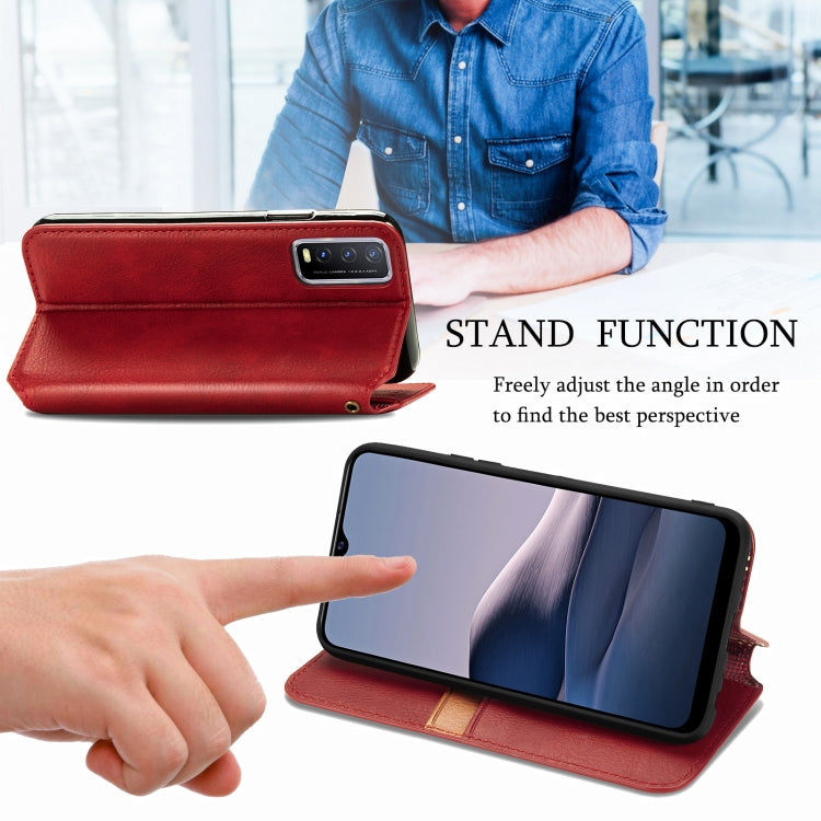 For vivo Y20 Cubic Grid Pressed Horizontal Flip Magnetic PU Leather Case with Holder & Card Slots & Wallet(Red) - free shipping - PMC TechLife - Order now!