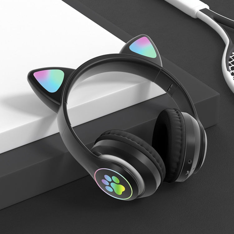 T&G TN-28 3.5mm Bluetooth 5.0 Dual Connection RGB Cat Ear Bass Stereo Noise-cancelling Headphones Support TF Card With Mic(Black) - free shipping - PMC TechLife - Order now!