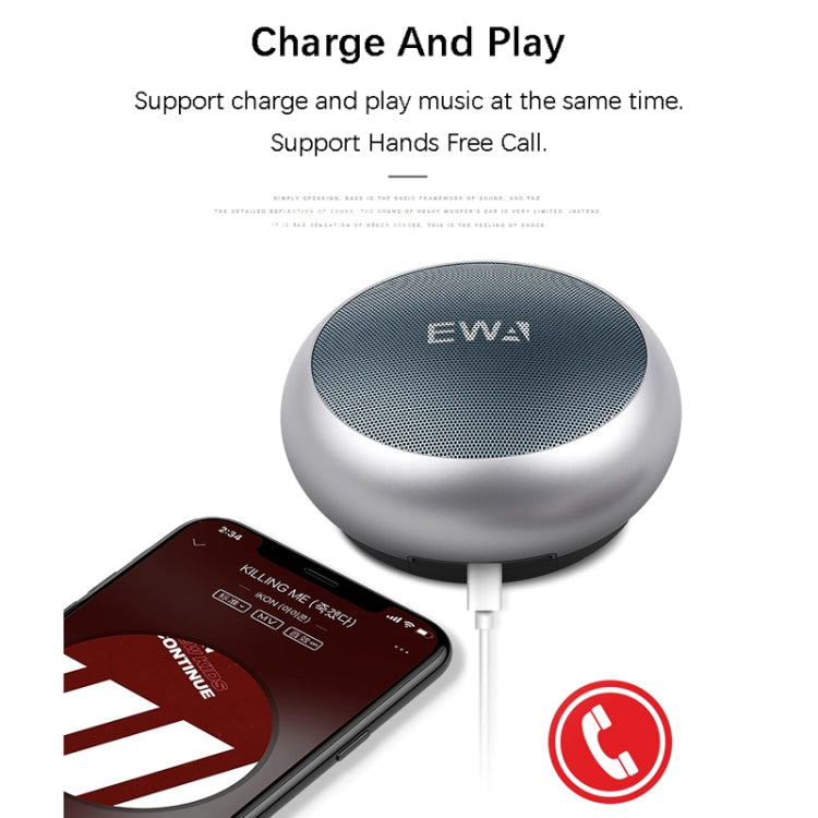 EWA A110 IPX5 Waterproof Portable Mini Metal Wireless Bluetooth Speaker Supports 3.5mm Audio & 32GB TF Card & Calls(Silver) - Mini Speaker by EWA | Online Shopping South Africa | PMC TechLife | Buy Now Pay Later Mobicred