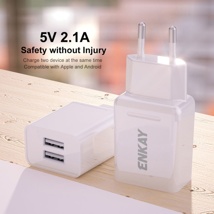 ENKAY Hat-Prince T003-1 10.5W 2.1A Dual USB Charging EU Plug Travel Power Adapter With 2.1A 1m Micro USB Cable - USB Charger by ENKAY | Online Shopping South Africa | PMC TechLife | Buy Now Pay Later Mobicred