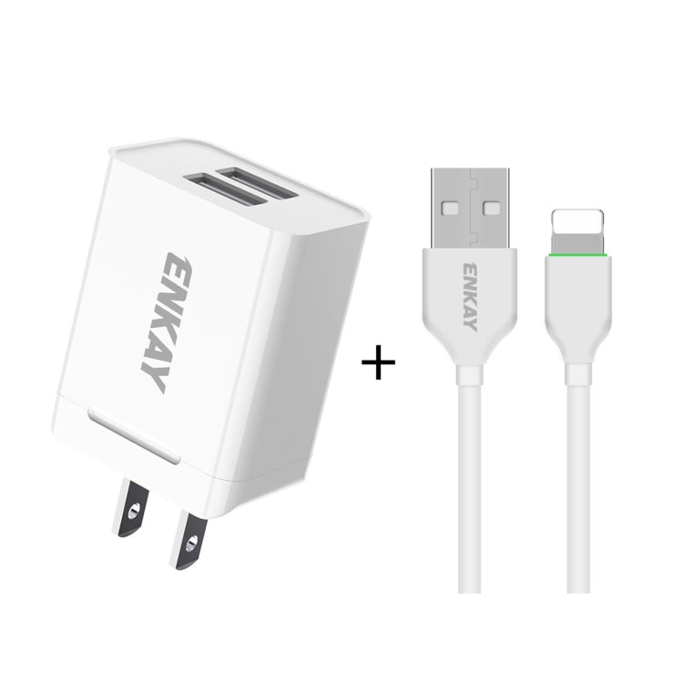ENKAY Hat-Prince U008-1 10.5W 2.1A Dual USB Charging US Plug Travel Power Adapter With 2.1A 1m 8 Pin Cable - free shipping - PMC TechLife - Order now!