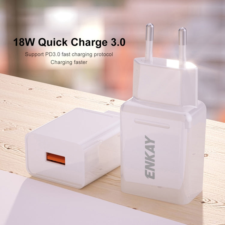 ENKAY Hat-Prince T033 18W 3A QC3.0 Fast Charging Power Adapter EU Plug Portable Travel Charger With 3A 1m Micro USB Cable - free shipping - PMC TechLife - Order now!