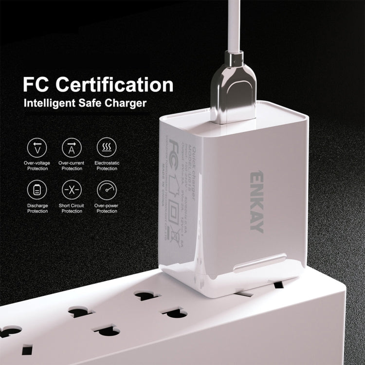 ENKAY Hat-Prince U033 18W 3A PD + QC3.0 Dual USB Fast Charging Power Adapter US Plug Portable Travel Charger With 1m 3A 8 Pin Cable - USB Charger by ENKAY | Online Shopping South Africa | PMC TechLife | Buy Now Pay Later Mobicred