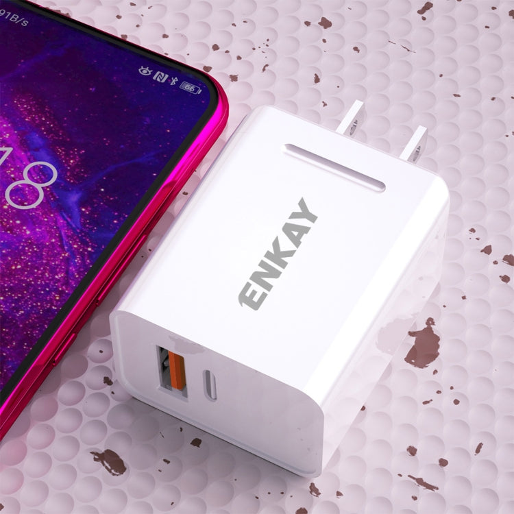 ENKAY Hat-Prince U033 18W 3A PD + QC3.0 Dual USB Fast Charging Power Adapter US Plug Portable Travel Charger With 1m 3A 8 Pin Cable - USB Charger by ENKAY | Online Shopping South Africa | PMC TechLife | Buy Now Pay Later Mobicred