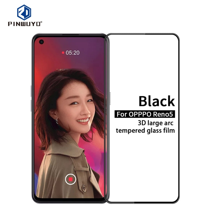 For OPPO Reno5 PINWUYO 9H 3D Curved Full Screen Explosion-proof Tempered Glass Film(Black) - OPPO Tempered Glass by PINWUYO | Online Shopping South Africa | PMC TechLife | Buy Now Pay Later Mobicred