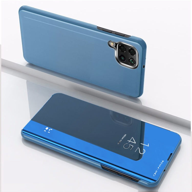 For Samsung Galaxy A12 Plated Mirror Horizontal Flip Leather Case with Holder(Blue) - Galaxy Phone Cases by PMC TechLife | Online Shopping South Africa | PMC TechLife | Buy Now Pay Later Mobicred