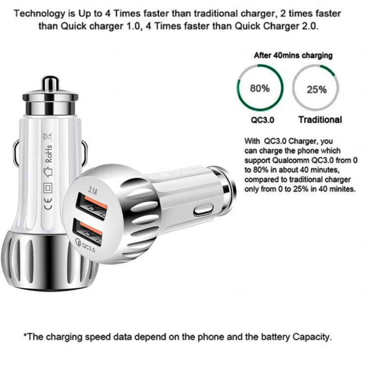 YSY-310QC18W QC3.0 Dual Port USB Car Charger for Apple / Huawei / Samsung / Xiaomi(White) - Car Charger by PMC TechLife | Online Shopping South Africa | PMC TechLife