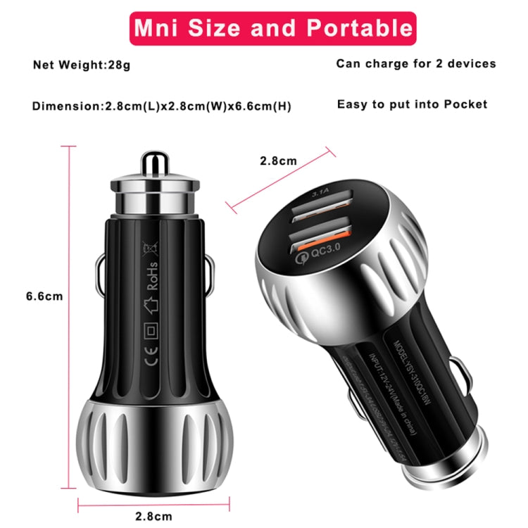 YSY-310QC18W QC3.0 Dual Port USB Car Charger + 3A USB to 8 Pin Data Cable, Cable Length: 1m(White) - Car Charger by PMC TechLife | Online Shopping South Africa | PMC TechLife