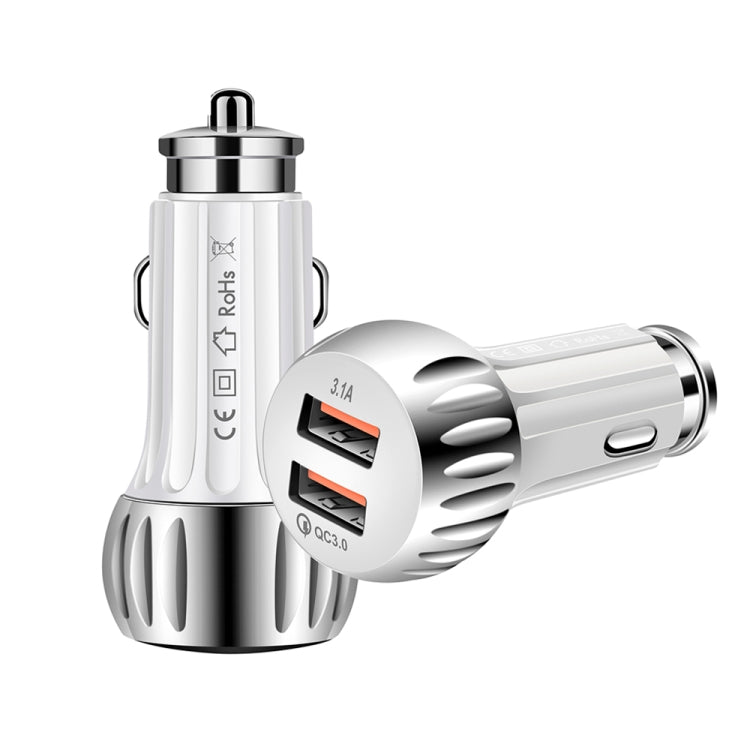 YSY-310QC18W QC3.0 Dual Port USB Car Charger + 3A USB to Micro USB Data Cable, Cable Length: 1m(White) - Car Charger by PMC TechLife | Online Shopping South Africa | PMC TechLife