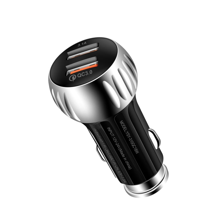 YSY-310QC18W QC3.0 Dual Port USB Car Charger + 3A USB to USB-C / Type-C Data Cable, Cable Length: 1m(Black) - Car Charger by PMC TechLife | Online Shopping South Africa | PMC TechLife